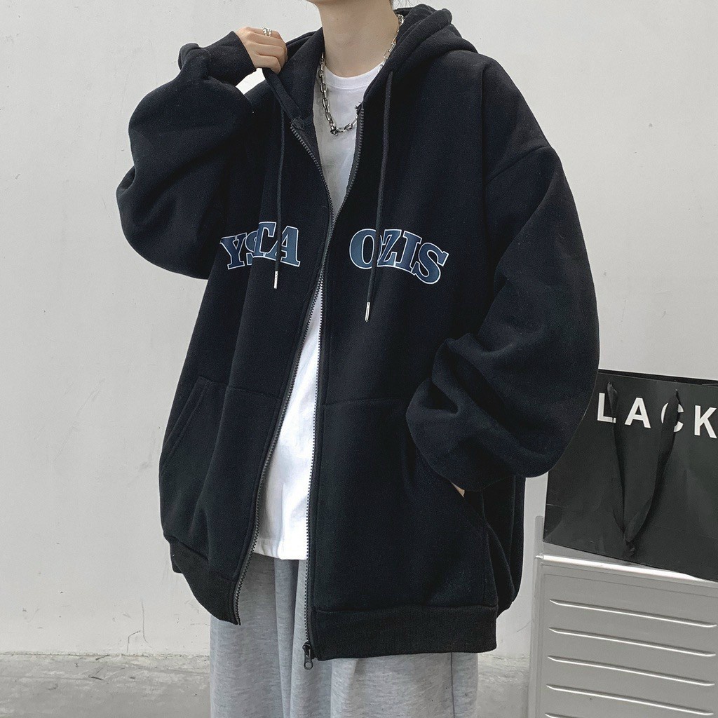 Áo khoác nỉ bông Hoodie Zip chữ SIZO ngược form rộng unisex nam nữ