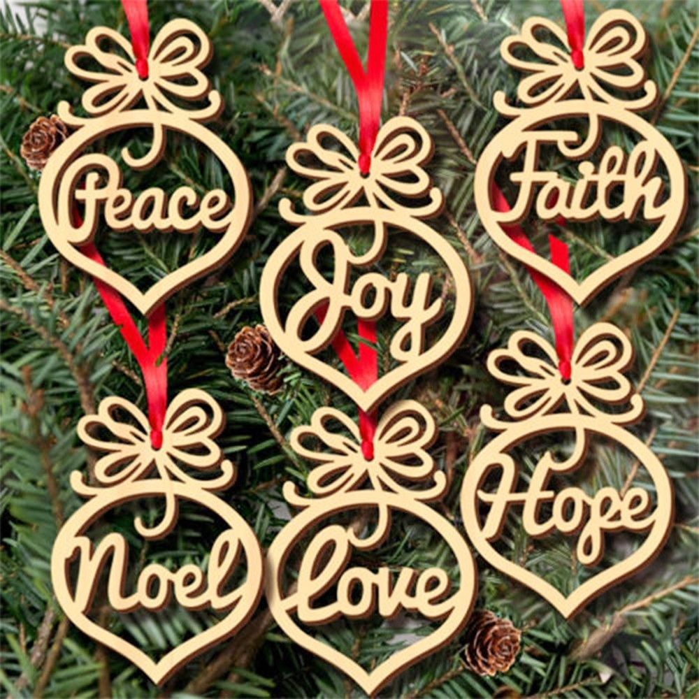 ❀SIMPLE❀ 6PCS Hot Christmas Decorations Craft Wood Hanging Ornament New Hollow Rustic Party Supplies Xmas Tree