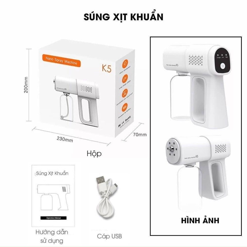Máy xịt khử khuẩn cầm tay K5 ,S.úng phun khử khuẩn nano K5 , Bảo Hành  1 Đổi 1