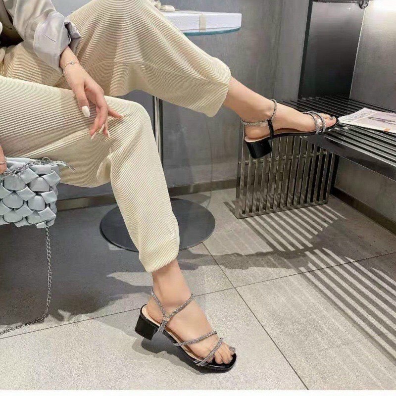 Dép sandal cao gót 5p quai đính đá thời trang