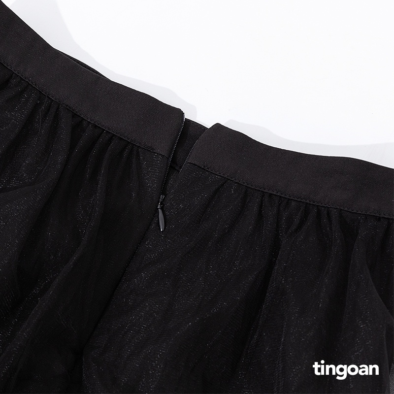 TINGOAN® - Chân váy dài lưới xếp 3 tầng đen BLUEMING SKIRT/BL