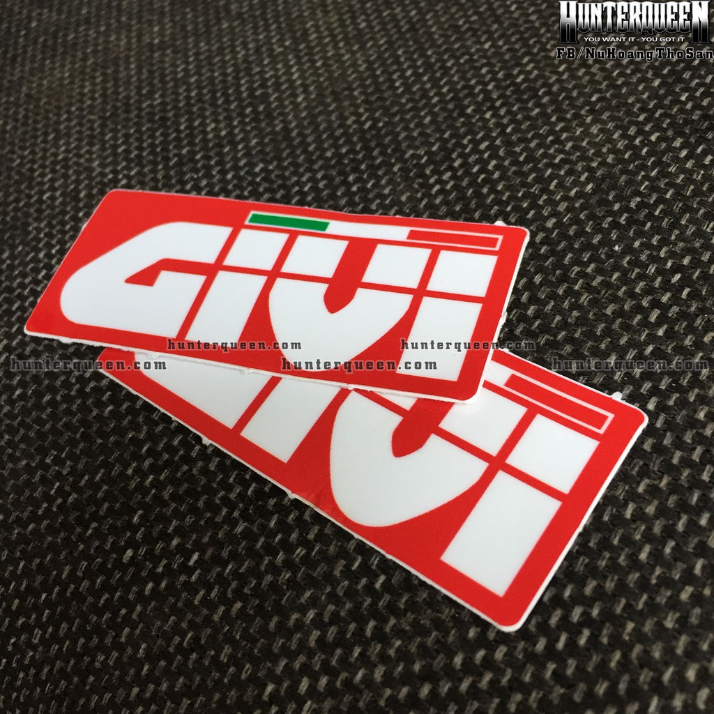 GIVI[7.5x3.2cm] decal cao cấp chống nước, sắc nét, bền màu, dính chặt. Hình dán logo trang trí mọi nơi, in theo yêu cầu