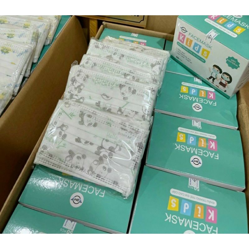 khẩu trang họa tiết cho bé hộp 50 cái 4 lớp giấy kháng khuẩn
