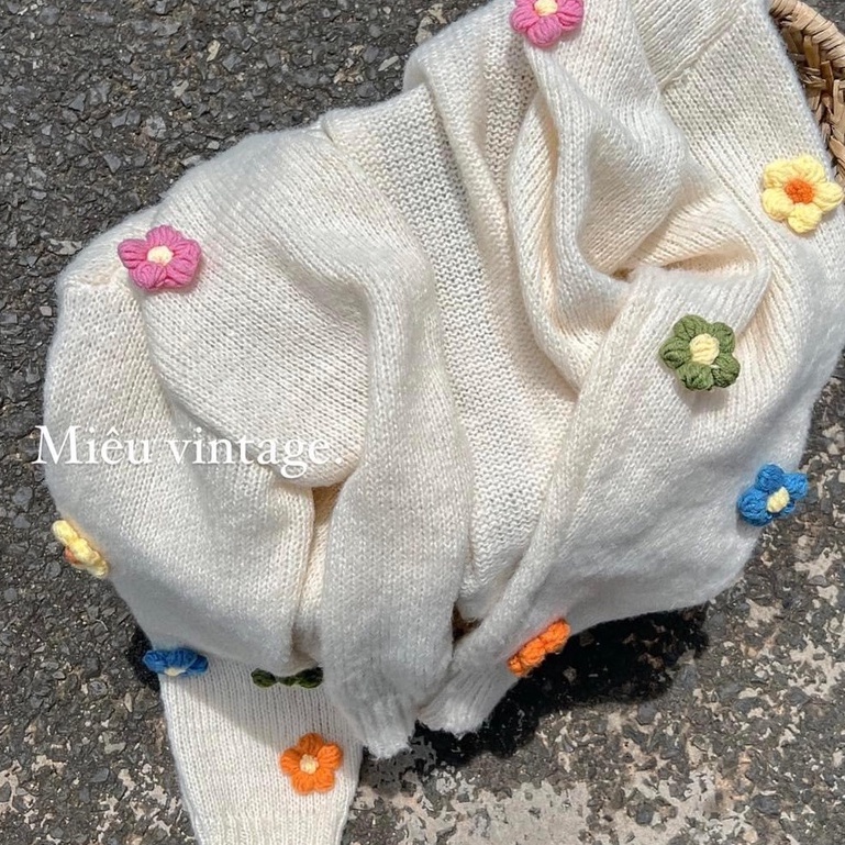 Cadigan len hoa xinh chất len dày dặn dáng rộng croptop vanmiuhsop