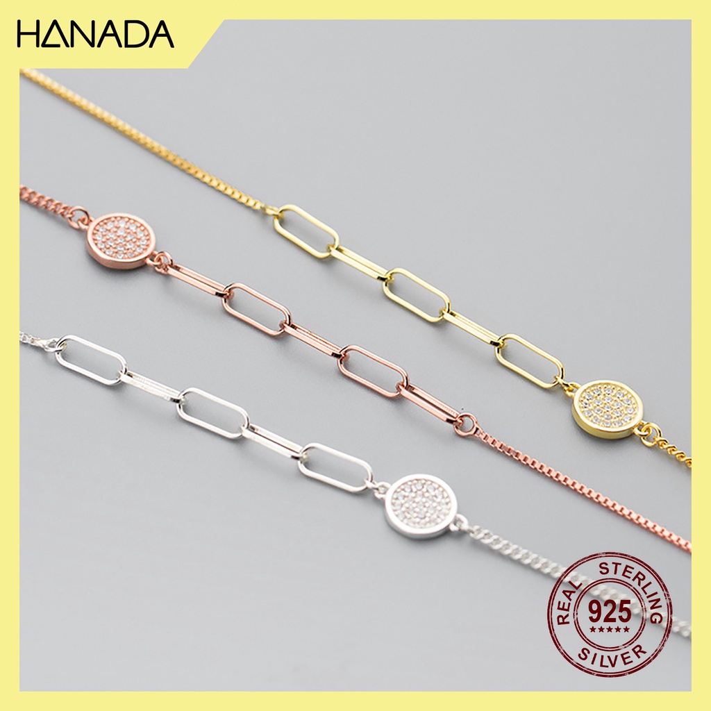 Lắc Tay Bạc 925 Cao Cấp Hanada Phụ Kiện Thời Trang Vòng Tay Nữ Tròn Đá Dây Xích 0760