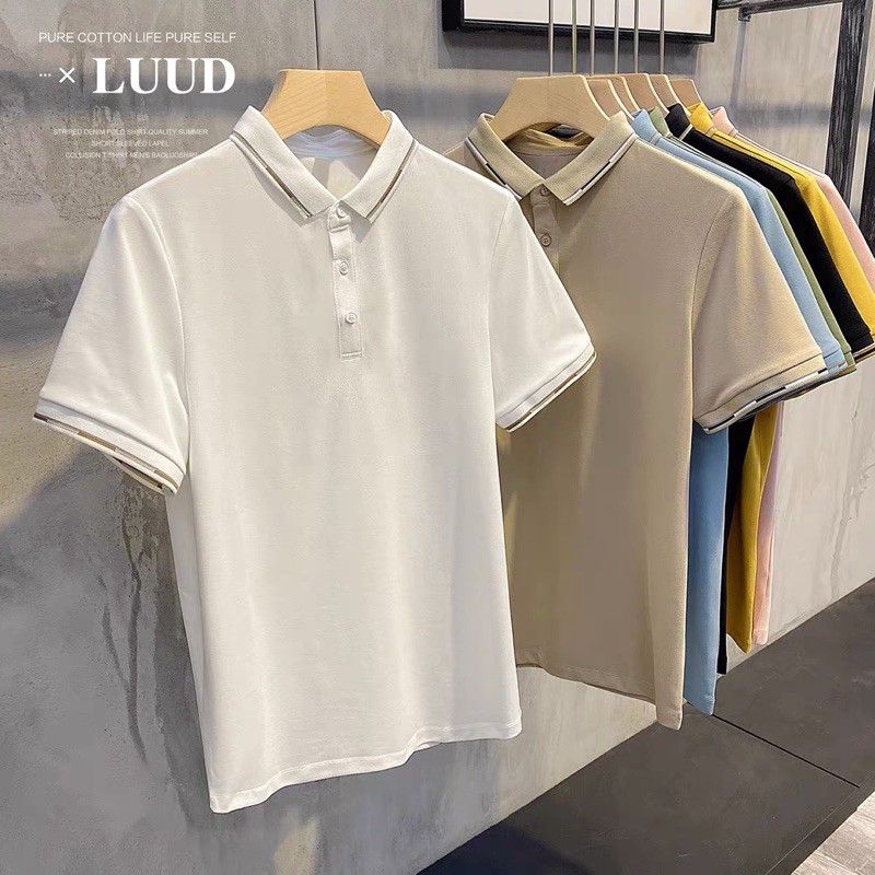 KÈM ẢNH THẬT Áo polo nam trơn cổ kẻ