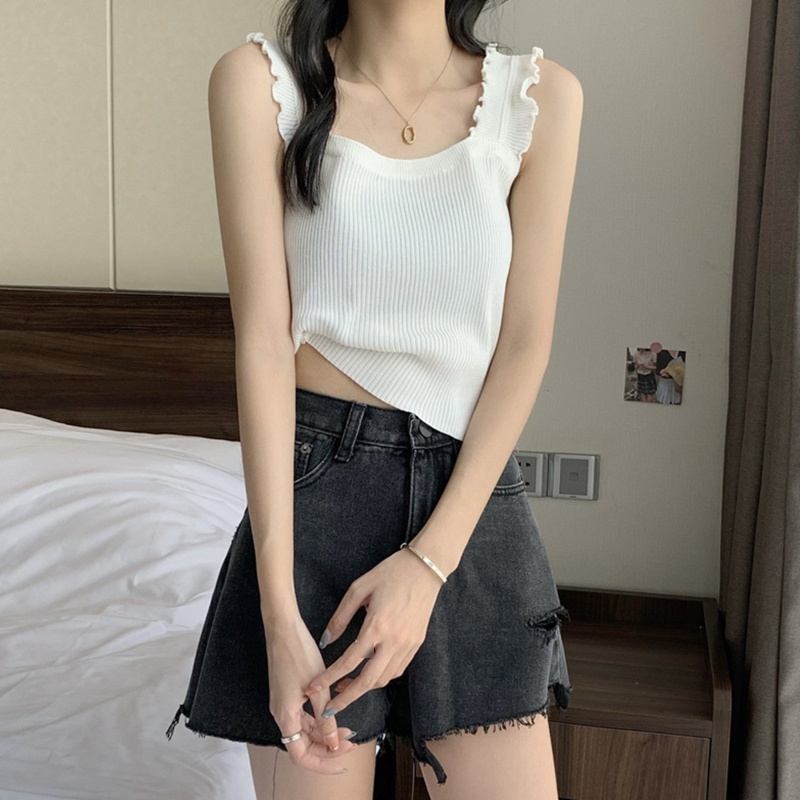 Áo Lửng Không Tay Phối Bèo Thời Trang Mùa Hè Quyến Rũ Cho Nữ