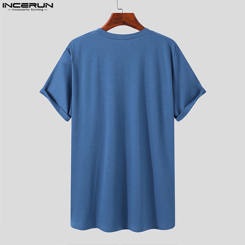 INCERUN Áo Thun Tay Ngắn Cổ Tròn Thiết Kế Lỗ Thời Trang Cho Nam
