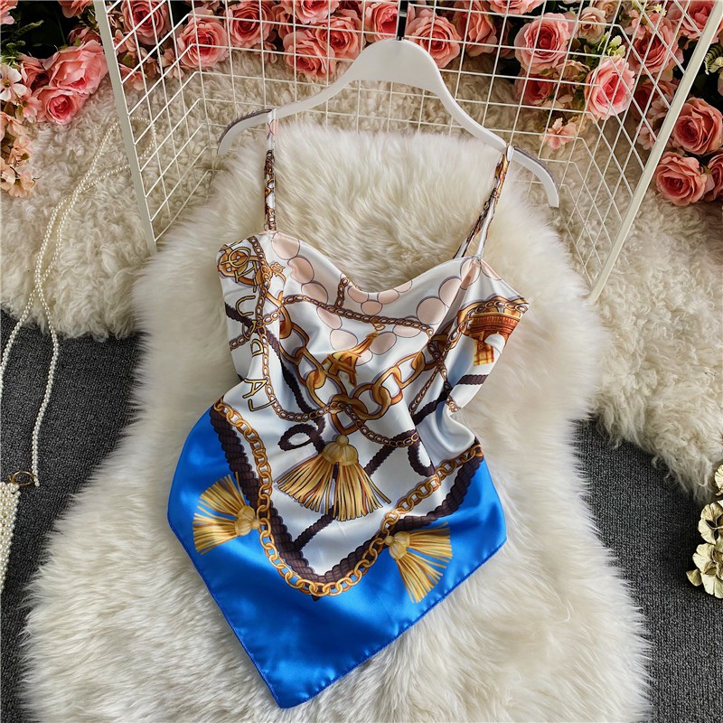 (Sẵn tất cả) Áo yếm cột nơ lưng, họa tiết khăn vuông thổ cẩm siêu xinh. Loại 1 lớp vải lụa mỏng, may viền | BigBuy360 - bigbuy360.vn