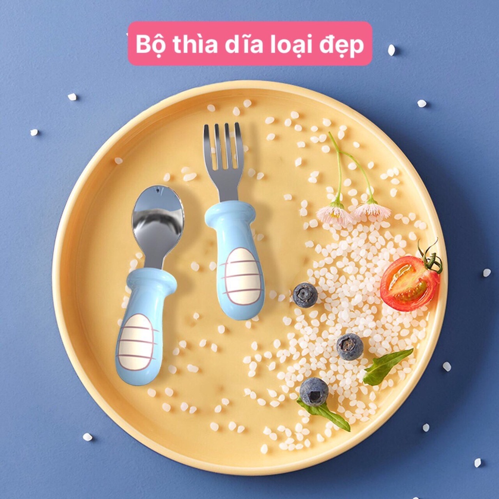 Thìa dĩa tập xúc có cho bé tập ăn chất liệu inox cao cấp hình khủng long