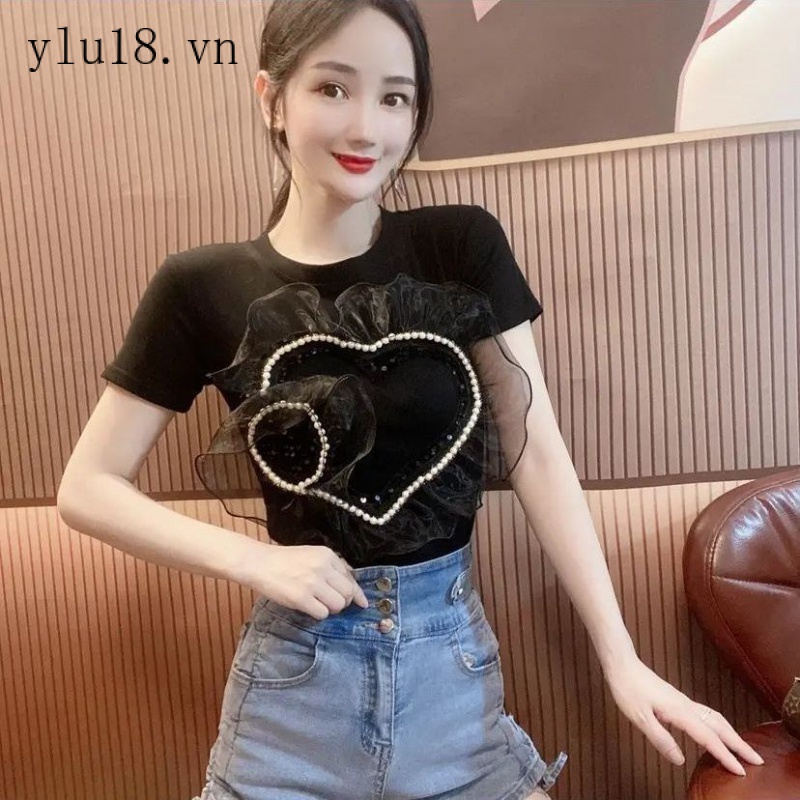 Hàng Có Sẵn Quần Short Chiffon Lưng Cao Đính Hạt Cườm Hình Trái Tim Thiết Kế Ngọt Ngào Thời Tuổi 2022 Phong Cách Mới Dễ Phối Đồ