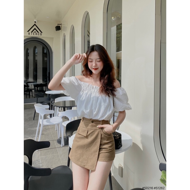 Quần giả váy nhung - 2433 - đắp chéo 1 nút