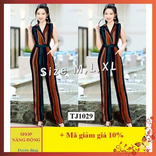 Đồ Bay Nữ [FREESHIP] Jum sọc dài ống suông cổ vest cột dây xinh xắn TJ1029