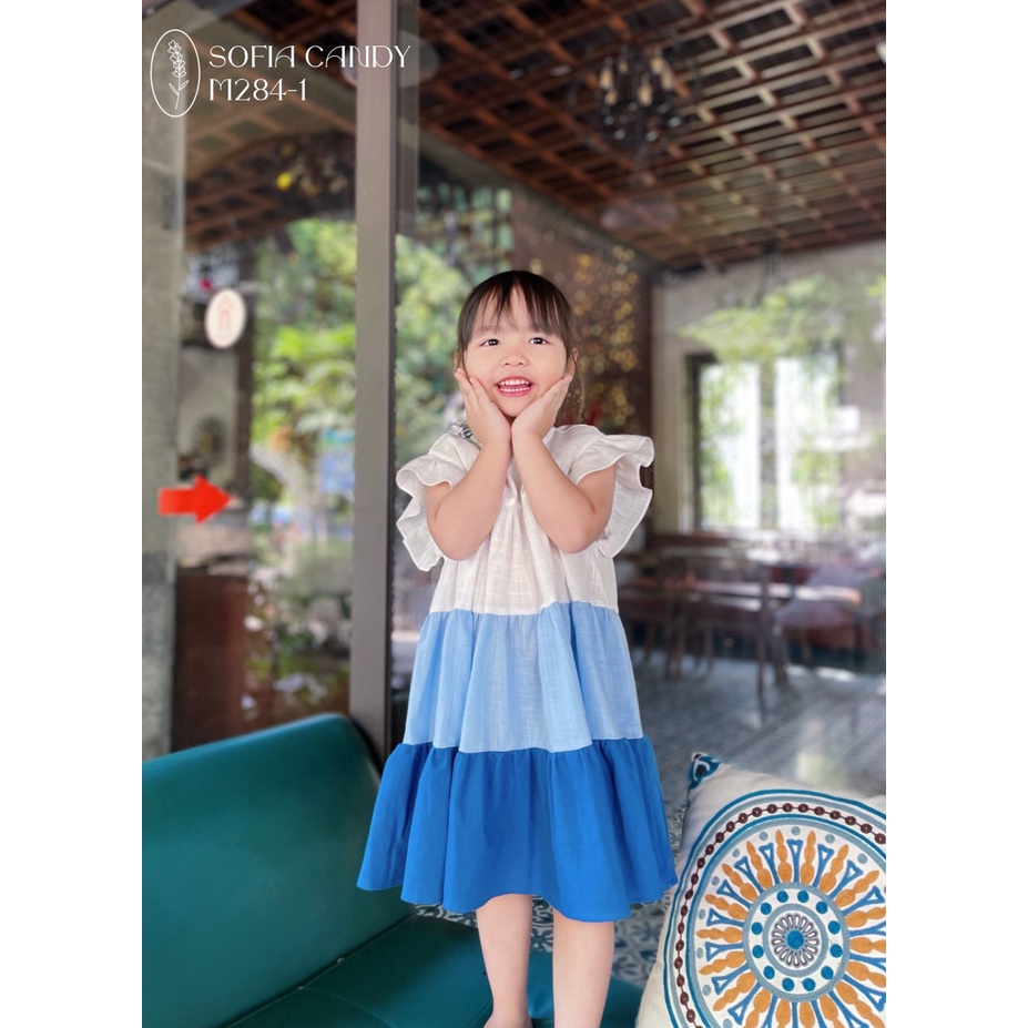 ĐẦM TẦNG PHỐI MÀU XANH CHO BÉ GÁI