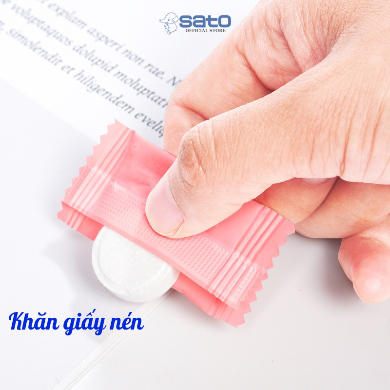 Khăn giấy ướt dạng nén không mùi hình viên kẹo vuông mini bỏ túi du lịch cá nhân văn phòng tiện lợi agi