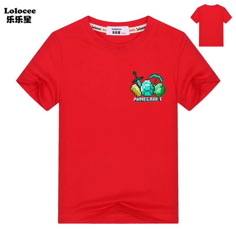 Minecraft Diamond Tools Printed T-shirt  Boys Short Sleeve T Shirt Summer Sport Tees