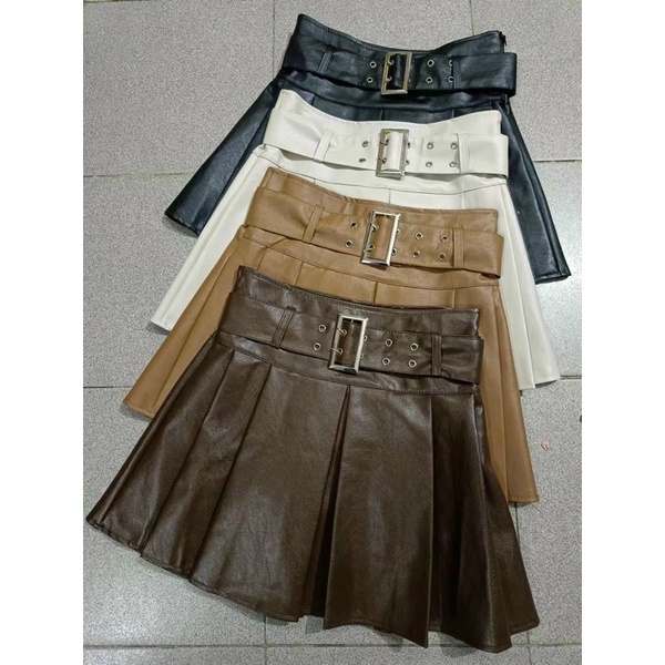 Chân váy xếp ly da kèm đai, chân váy ngắn tennis hàn quốc CV2202 - NhiNhi Shop