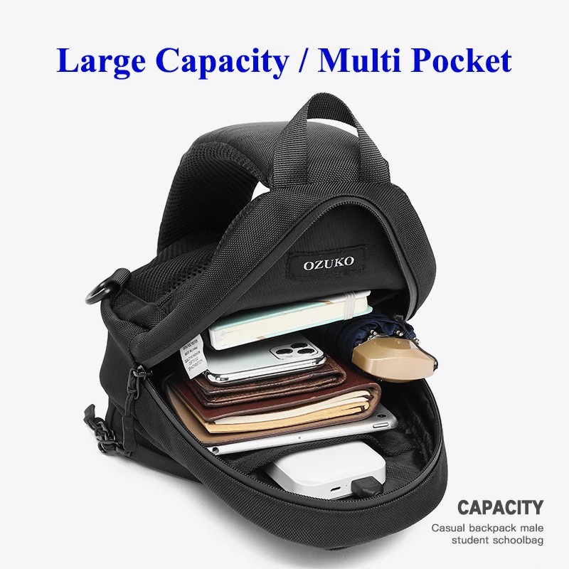 Ozuko Túi Đeo Chéo Ngực Có Cổng Sạc Usb Chống Thấm Nước Thời Trang Cho Nam