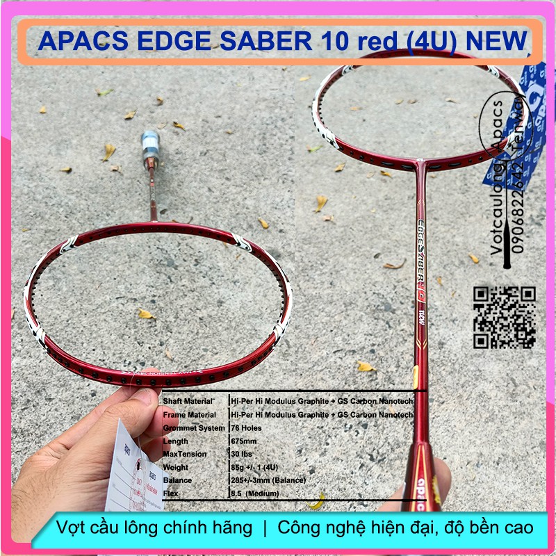 Chính hãng BH-[Vợt cầu lông Apacs Edge Saber 10 red NEW- 4U] | Đỏ mạnh mẽ, có thể đan 13kg, bền bỉ, phiên bản NEW