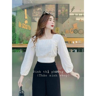 Áo voan cổ vuông phối ren kèm thắt nơ sau cực sang TTSLA0396