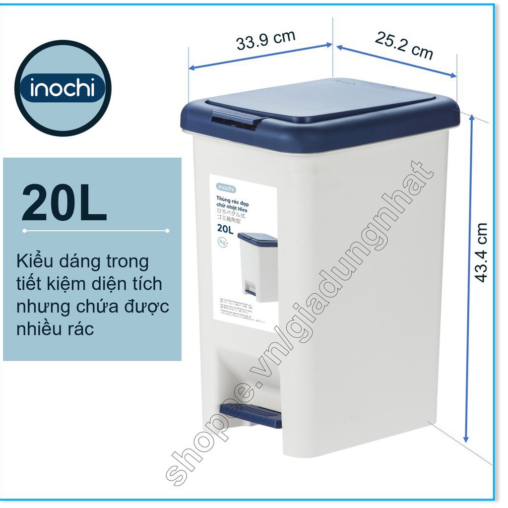 Thùng rác đạp chữ nhật Hiro 20L cao cấp nhật Bản