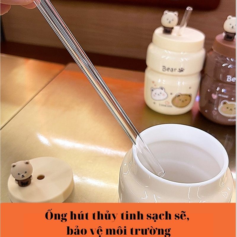 Cốc sứ Ly cốc sứ uống nước Yakult dễ thương dung tích 500ml, có nắp đậy và Ống hút