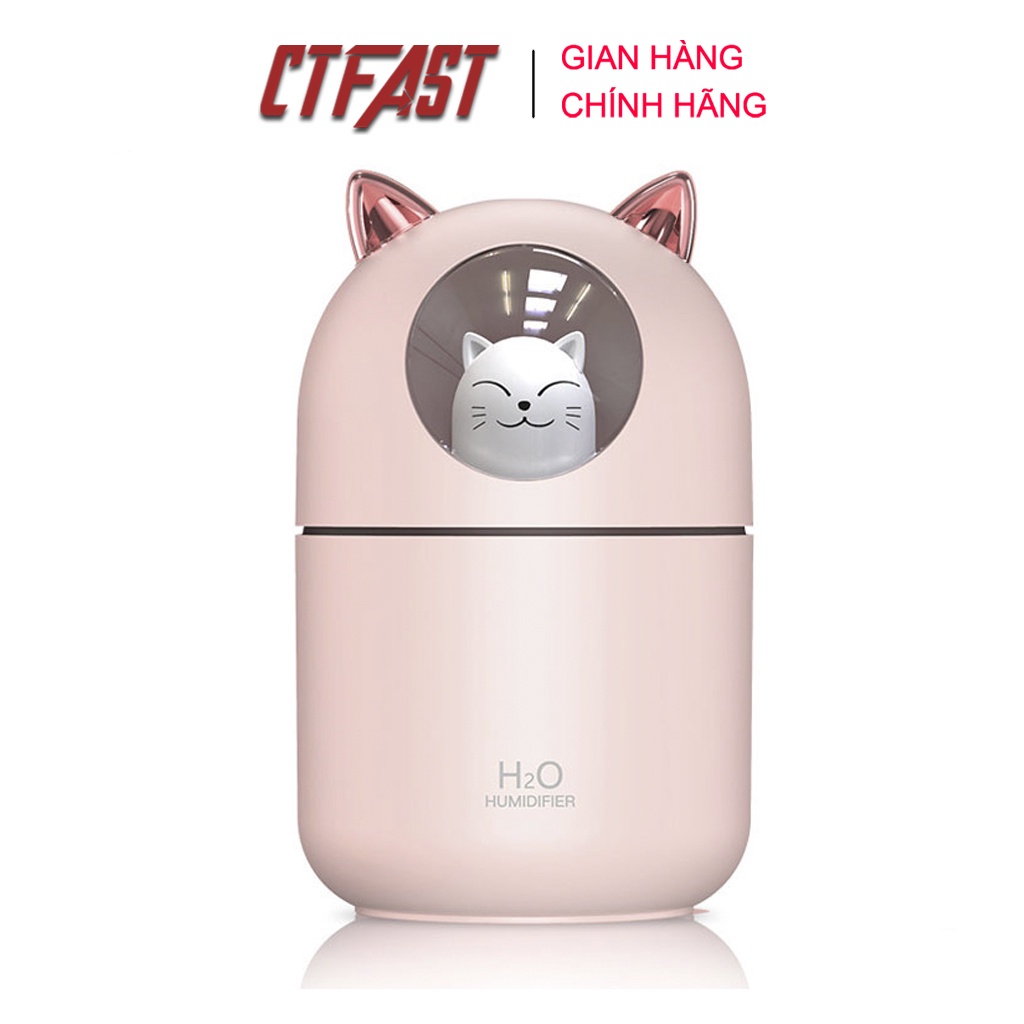 Máy Phun Sương Hình Mèo CTFAST-01:  Dung Tích 300 ML, Cấp Ẩm Cho Da, Khuếch Tán Tinh Dầu, Ánh Sáng Thay Thế Đèn Ngủ