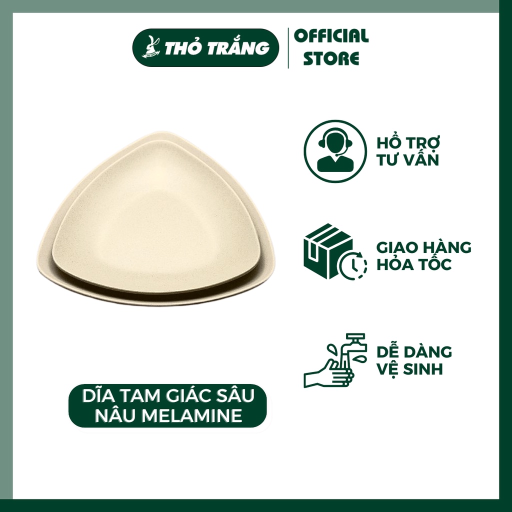 Dĩa tam giác sâu màu nâu nhựa Melamine dùng đựng các món gỏi, đồ chiên