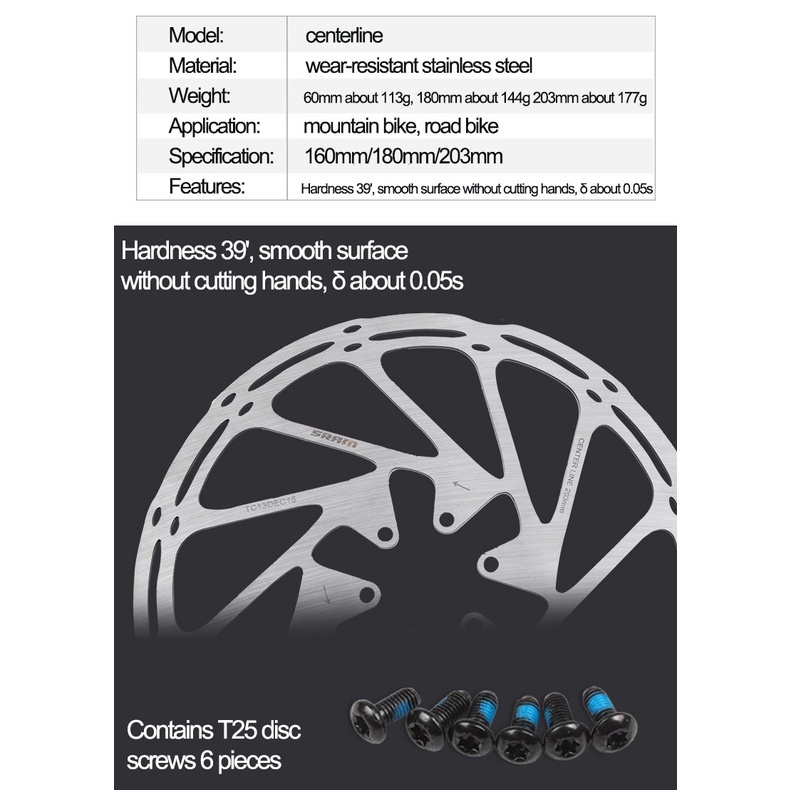 Đĩa phanh thủy lực SRAM 160mm 180mm 203mm bằng thép không gỉ cho xe đạp leo núi