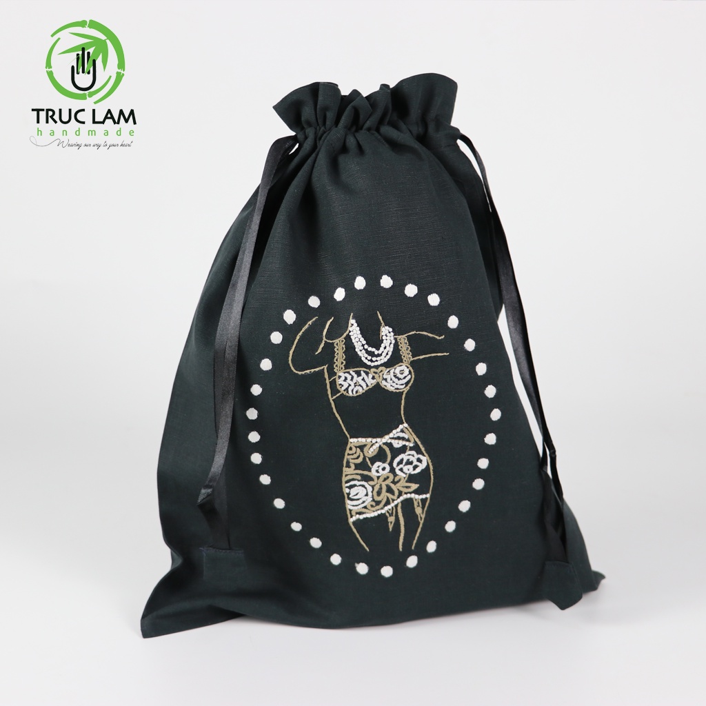 Túi Dây Rút Thời Trang Thêu Tay Họa Tiết Cô Gái Bikini Siêu Nhẹ - Trúc Lâm Handmade