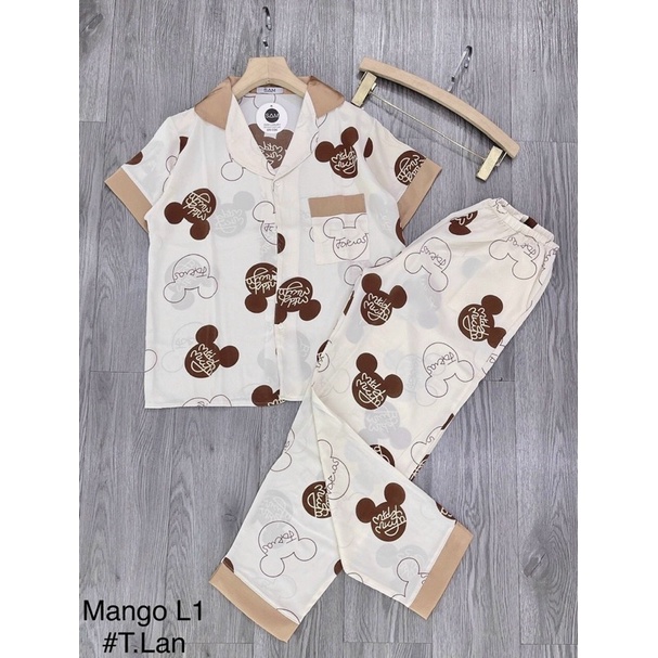 Bộ pijama lụa quần dài áo cộc mặc nhà hàng thiết kế siêu xinh