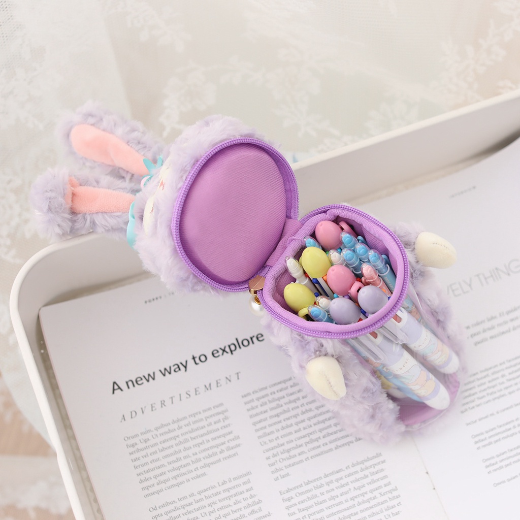Japanese Cartoon Cute Stellalou Kuromi Plush Pencil Case Pen Holder Popular Transparent Storage Bag