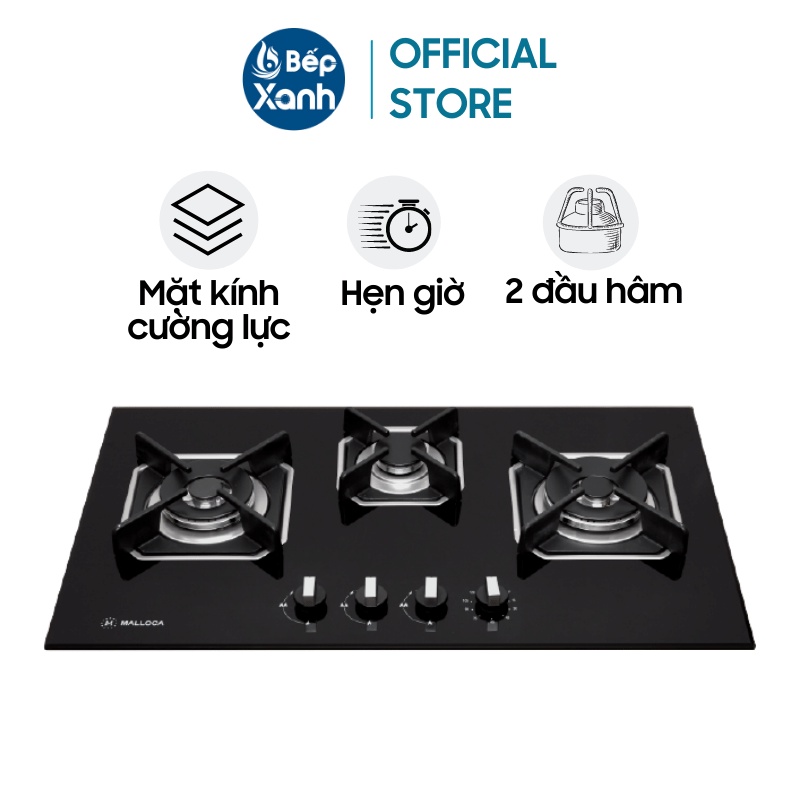 Bếp gas âm 3 gas Malloca AS 9603B - Hẹn giờ, Ngắt gas tự động