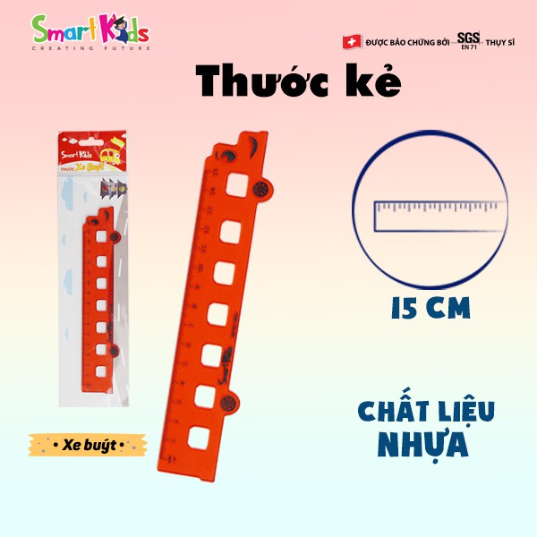 Thước Smartkids xe buýt ngộ nghĩnh SK-RL1002, Dành cho học sinh cấp 1, cấp 2, cấp 3. Nhựa dẻo bền, màu sắc bắt mắt