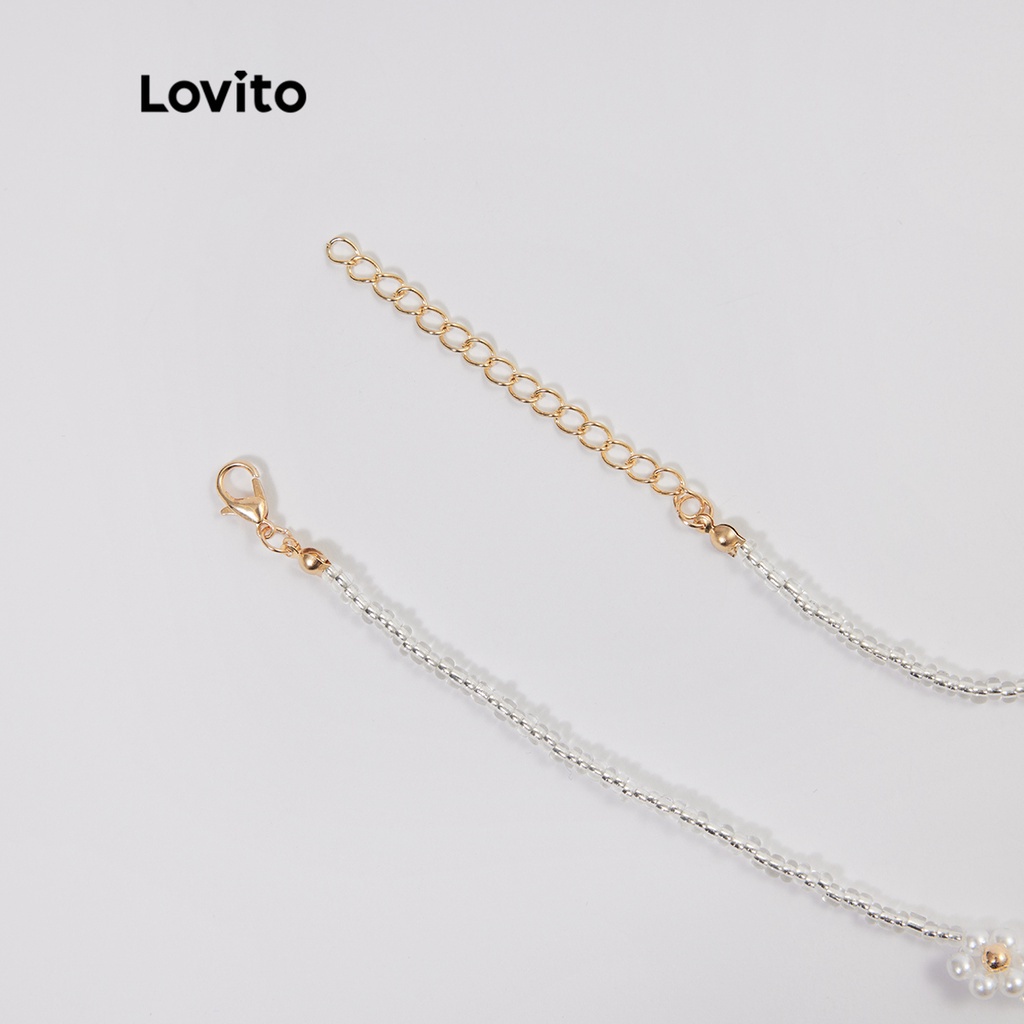 Dây chuyền Lovito bằng hạt màu trơn hình hoa thanh lịch L233L224 (màu trắng)