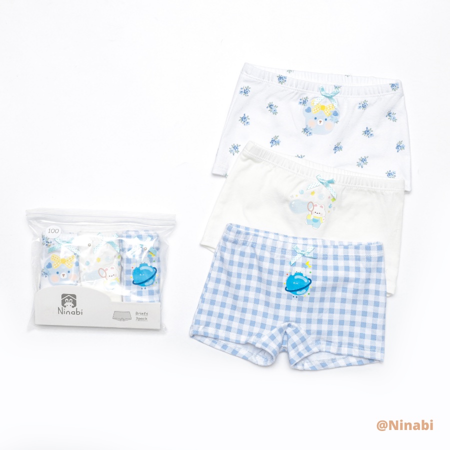 Quần chip đùi bé gái mặc váy vải cotton size nhỏ 100-120 Ninabi NNBN22, combo 3 quần lót cho bé gái