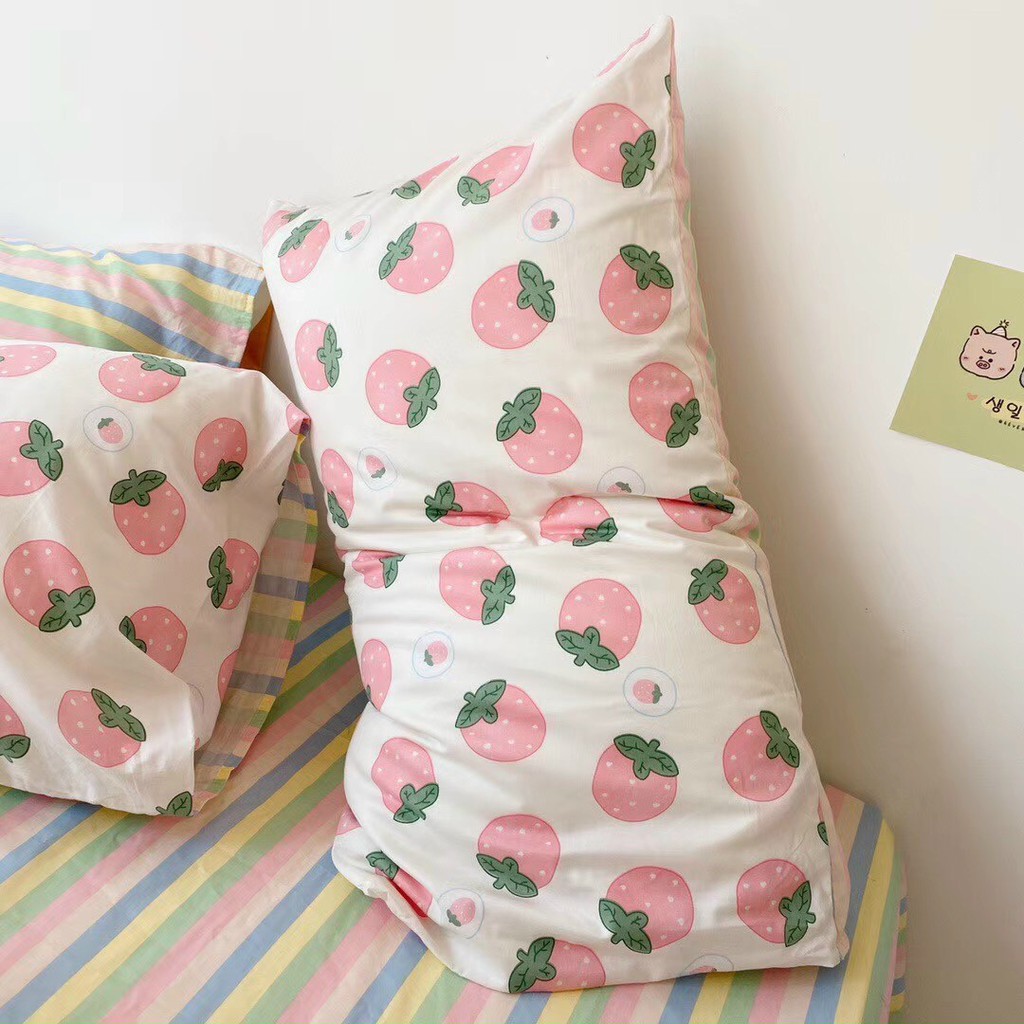 [Chi tiết] Chăn Ga Gối Cotton Living Hàn Quốc Phối Nơ "MẦM LỰU NON" 4 món