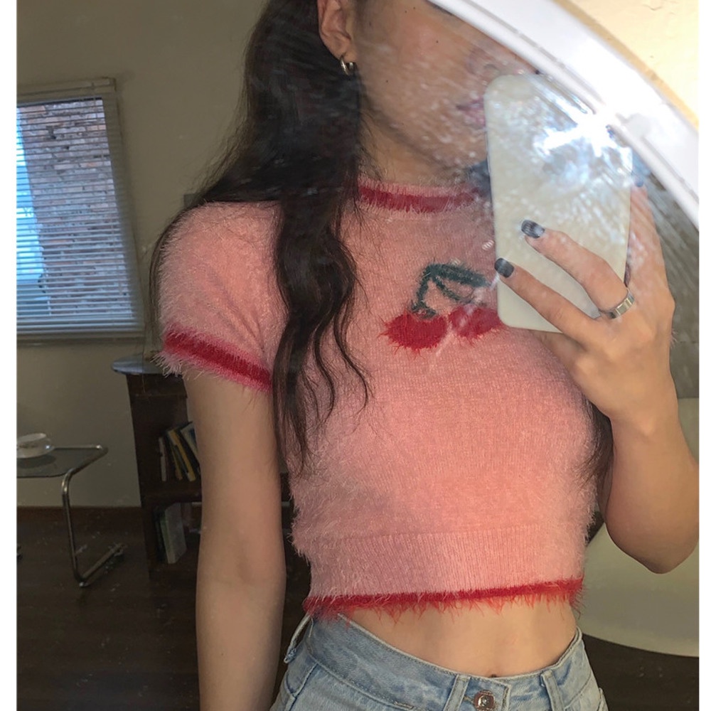 Áo Dệt Kim Tay Ngắn Thiết Kế Mới Ngọt Ngào Thời Trang Mùa Xuân Hè Dành Cho Nữ