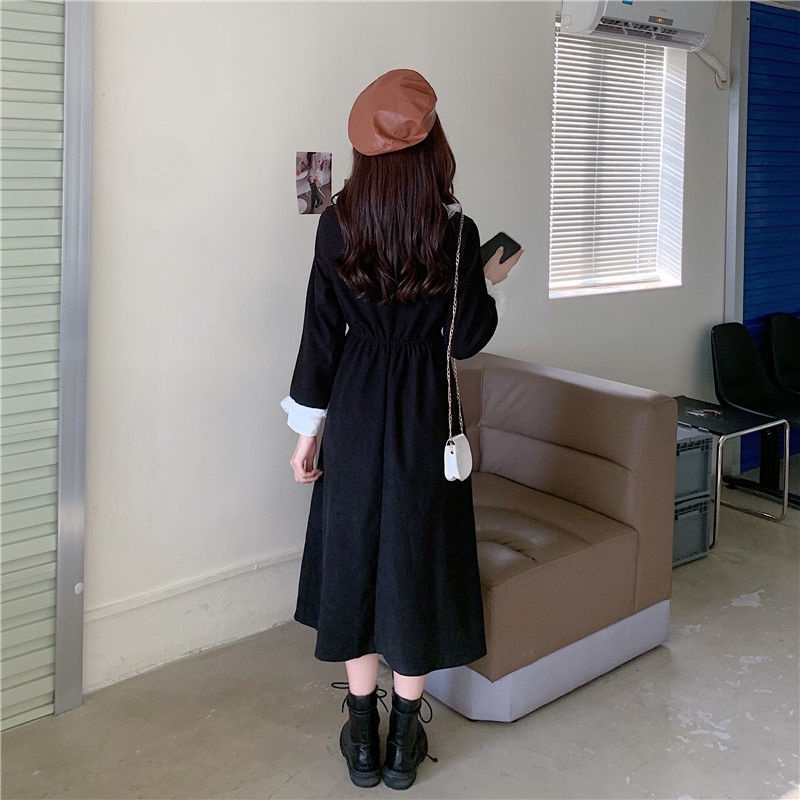 Váy Đỏ Tết Tiểu Thư Đầm noel đỏ Tay Dài Dáng Dài Chữ A Cổ Ren Bèo Ulzzang Sang Chảnh Xiaozhainv vn 24 K-27