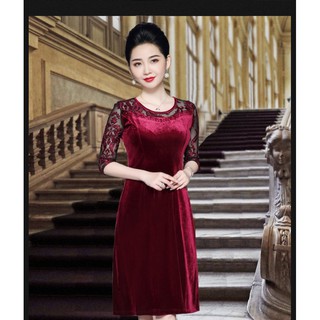 Đầm nhung trung niên co giãn 4 chiều