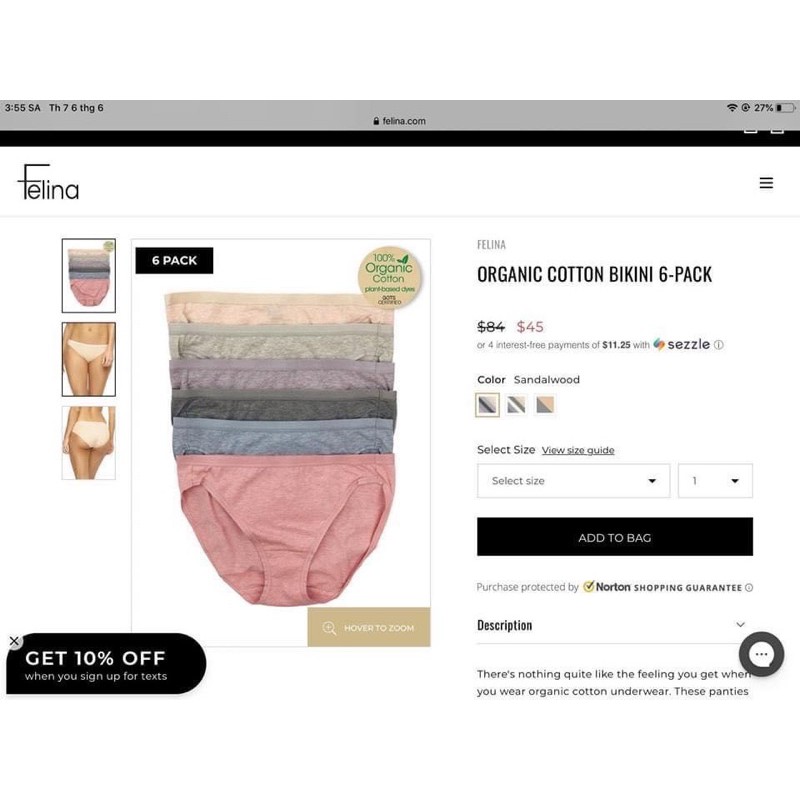 Order QUẦN LÓT CÔTTON ORGANIC FELINA