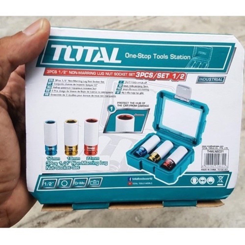 Bộ 3 đầu tuýt 1/2 inch cỡ 17, 19, 21 Total thép Cr-Mo bọc nhựa chống trầy THMLNS031