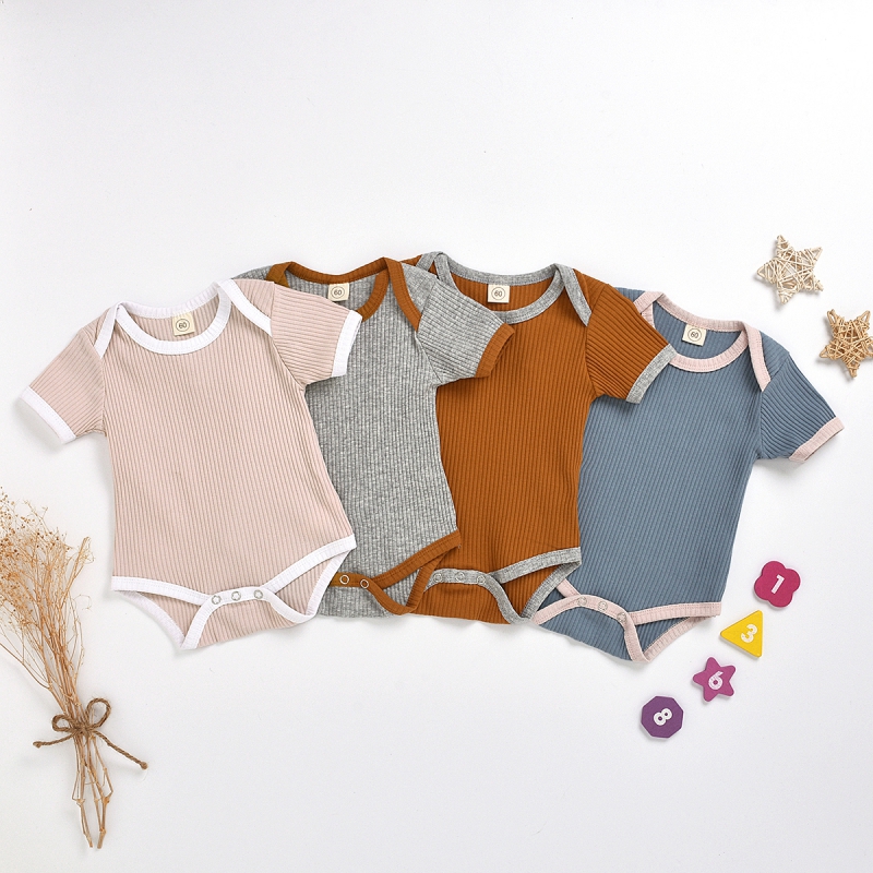 Bộ áo liền quần vải cotton ngắn tay thân thiện với da kiểu dáng siêu đáng yêu cho bé sơ sinh