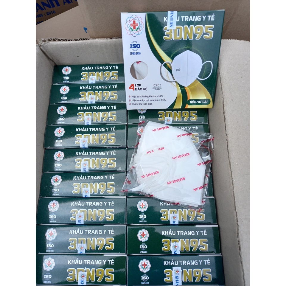 SỈ 10 HỘP, HỘP 10 CÁI  3DN95 Khẩu trang Khánh An chống bụi mịn PM2.5, có kẹp kim loại chắc chắn ở sống mũi