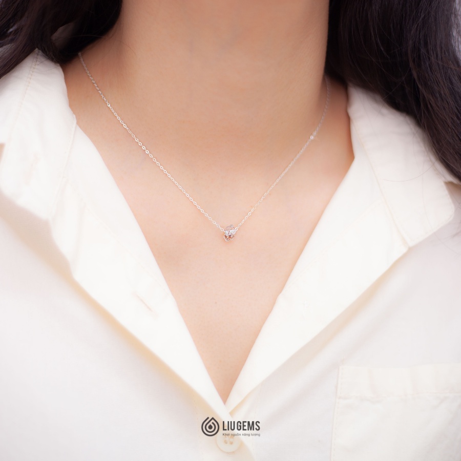 Dây Chuyền Bạc Nữ Liugems 1 Hạt Size Nhỏ Tinh Tế Mix Đá Phong Thuỷ Tròn
