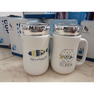 Ca sứ giữ nhiệt 500ml nắp gương xinh xắn