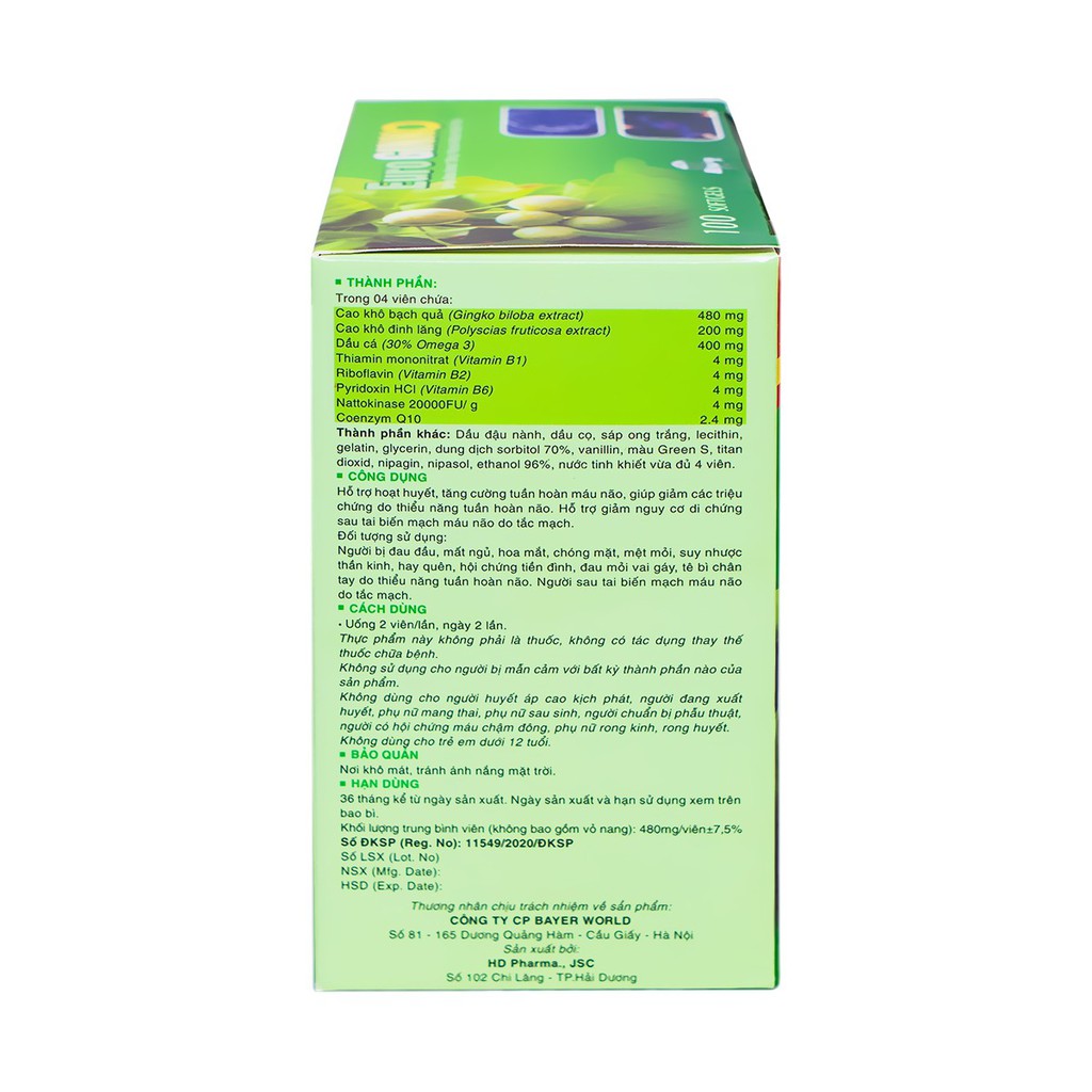 Bổ não EURO GINKO giúpt ăng tuần hoàn não, iảm nguy cơ di chứng sau tai biến mạch máu não ( Hộp 100 viên) | BigBuy360 - bigbuy360.vn