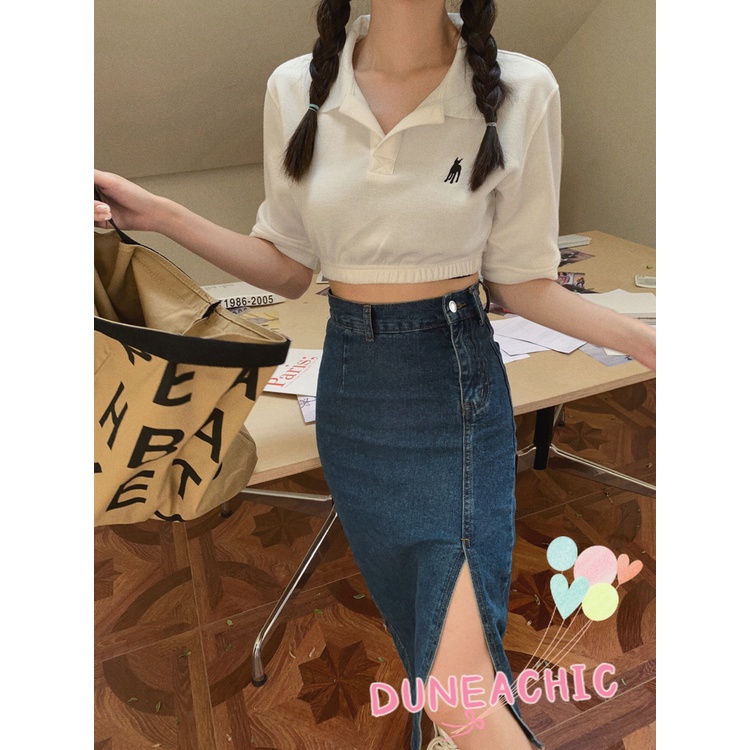 DUNEA Chân váy jean Lưng Cao Xẻ Tà Quyến Rũ Thời Trang Dành Cho Nữ