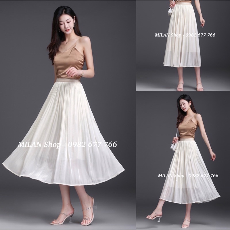 Chân váy lụa tơ bóng suôn mượt sang chảnh