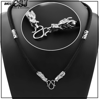 DÂY CHUYỀN NAM DÙ ĐEN THÁI BỌC ĐẦU RỒNG INOX - độc đáo, không đen, không gỉ, bền màu